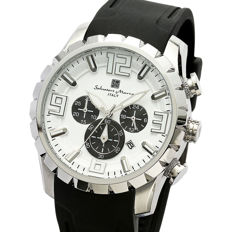 Salvatore Marra 腕時計 メンズ SM22111 SSWH/BK クオーツ クロノグラフ 10気圧防水 ラバーベルト ケース経 45ｍｍ