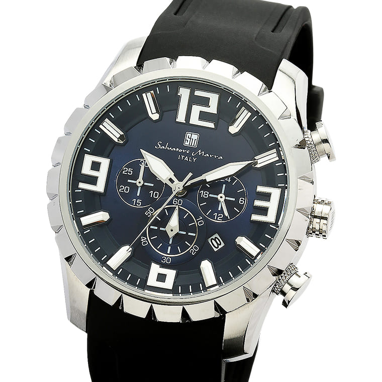 Salvatore Marra 腕時計 メンズ SM22111 SSBL/BK クオーツ クロノグラフ 10気圧防水 ラバーベルト ケース経 45ｍｍ