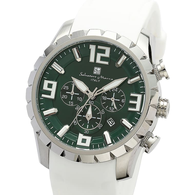 Salvatore Marra 腕時計 メンズ SM22111 SSGR/WH クオーツ クロノグラフ 10気圧防水 ラバーベルト ケース経 45ｍｍ