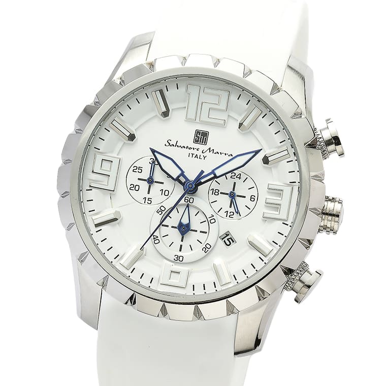 Salvatore Marra 腕時計 メンズ SM22111 SSWH/WH クオーツ クロノグラフ 10気圧防水 ラバーベルト ケース経 45ｍｍ