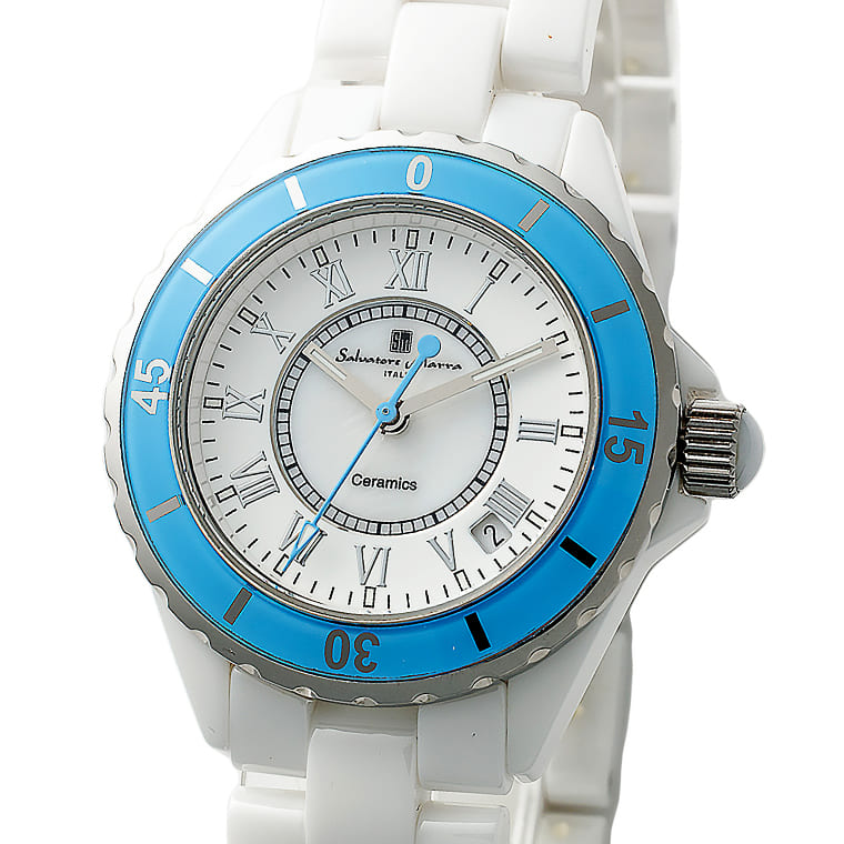 Salvatore Marra 腕時計 メンズ SM23103 WHBLR クオーツ 人気モデル復活 3気圧防水 セラミックベルト ケース経 39ｍｍ