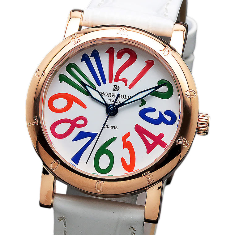 AMORE DOLCE 腕時計 レディース AD18303 PGWHCL/WH クオーツ 生活防水 レザーベルト 1年保証 専用BOX付